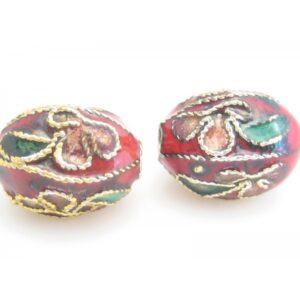 Cloisonne Ovale Perler 11 Mm Røde - 2 Stk
