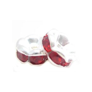 Sølv Fs Rondel 6mm - Røde Stene - 4 Stk