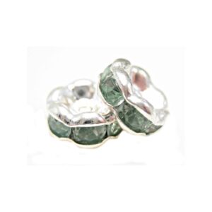 Sølv Fs Rondel 6 Mm- Grønne Stene - 4 Stk
