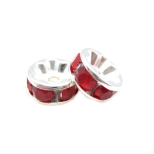 Sølv Fs Rondel 8mm - Røde Sten - 2 Stk