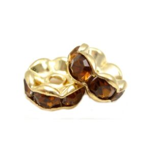 Guld Rondel 8mm - Brune Stene - 2 Stk