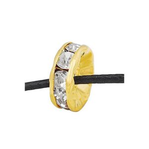 Guld Rondel 10mm - Klare Sten - 2 Stk