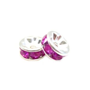 Sølv Fs Rondel 8mm - Pink Sten - 2stk