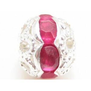 Rund Sølv Rhinstensperle 8mm Pink - 2 Stk