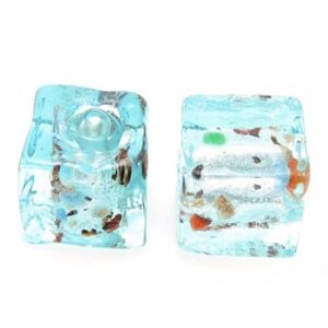 Håndlavet Firkantet Glas Perle Turkis 8 / 1,5 Mm - 4 Stk