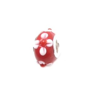 Glas Led / Charms Flot I Rød Med Hvid Blomst