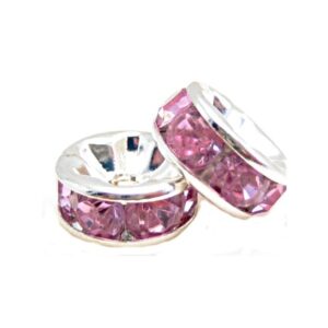 Sølv Fs Rondel 8mm, Rosa Sten - 2 stk