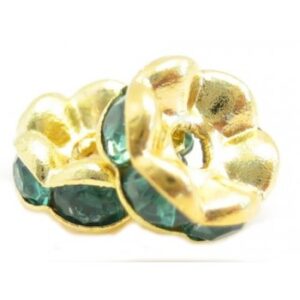 Guld Rondel 6 mm - Grønne Sten - 4 stk
