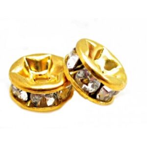 Guld Rondel 6 mm - Klare Sten - 4 stk