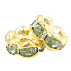 Guld Rondel 6 mm - Mellem Grønne Sten - 4 stk