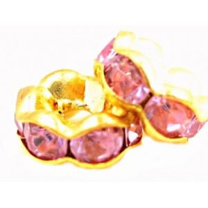 Guld Rondel 6 mm - Fuchsia Sten - 4 stk