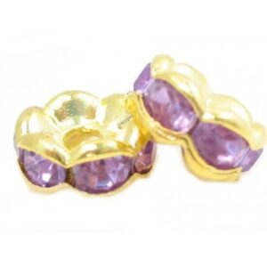 Guld Rondel 6 mm - Lys Lilla Sten - 4 stk