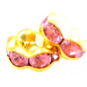 Guld Rondel 6 mm - Rosa Sten - 4 stk