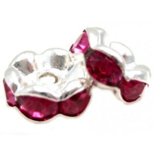 Sølv Fs Rondel 6 mm - Mørk Pink Sten - 4 stk