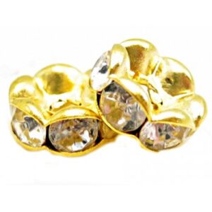 Guld Rondel 8 mm - Klare Sten - 2 stk