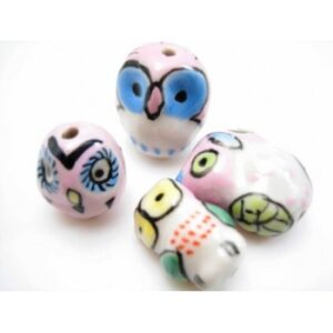 Porcelæns Ugle - Rosa - 15 - 20 mm