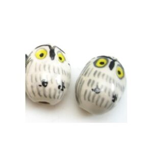 Porcelæns Ugle - Sort/Grå - 20 mm