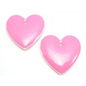 Emalje Hjerte I Rosa 16 mm - 2 stk