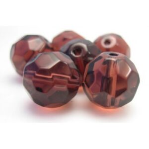 Runde Facet Glas Perler I Mørkerød 10 mm - 6 stk