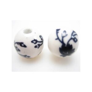 Porcelænsperler Med Sorte Blomster 10 mm - 3 stk