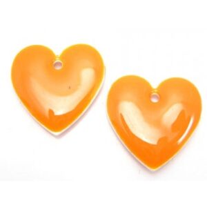 Emalje Hjerte I Orange 16 mm - 2 stk