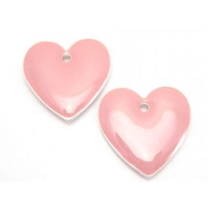Emalje Hjerte I Rosa 16 mm - 2 stk