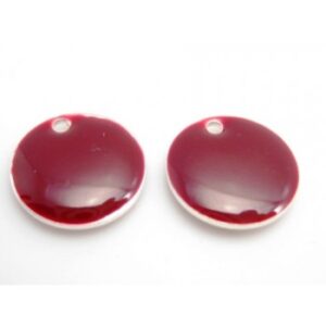 Emalje Vedhæng Rund 12 Mm Bordeaux - 2 Stk