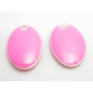 Emalje Vedhæng Oval 14 Mm Pink - 2 Stk