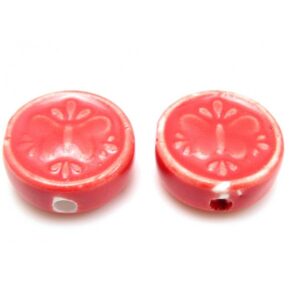 Porcelæns Perle Flad - Rund 17 Mm - - 4 Stk