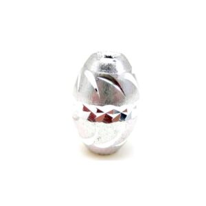 Stor Oval Sølv Perle Med Diamant Skåret Mønster 12mm - 2 STK