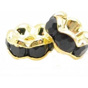 Guld Rondel 8mm - Sorte Stene - 2 Stk