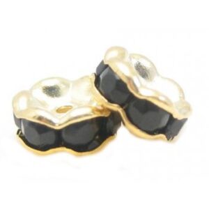 Guld Rondel 6mm - Sorte Stene - 4 Stk