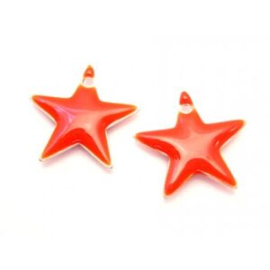 Emalje Stjerne 12 Mm - ORANGE-RØD - 2 Stk