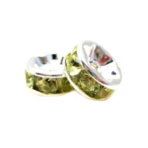 Sølv Fs Rondel 8mm - Grønne Stene - 2stk