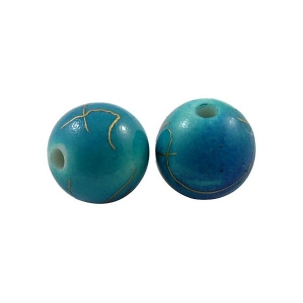 Guld streg og turkis 10 mm - 10 STK