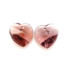 Glas facetslebet hjerte bordeaux 11 mm - 2 stk