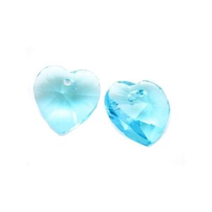 Glas facetslebet hjerte turkis 11 mm - 2 stk